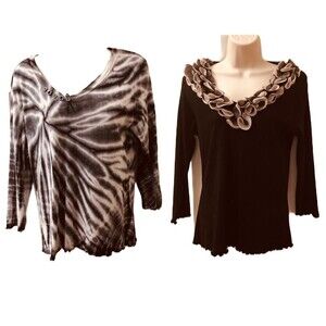 Set of 2 Vintage Nature Art Lynn Yang Women's Tops Size Small